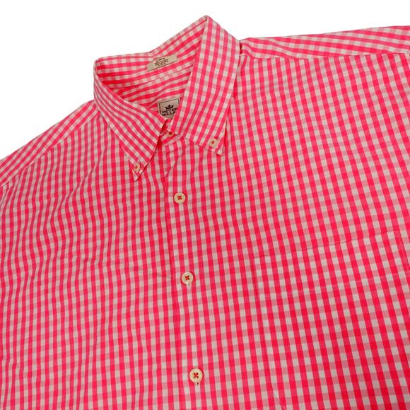 Peter Millar Mens Pink Check Plaid Short Sleeve Button Up Large - Picture 1 of 6